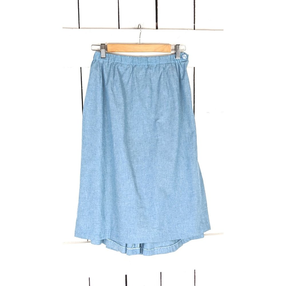 Vintage light blue cotton ruffle midi skirt - Picture 4 of 4